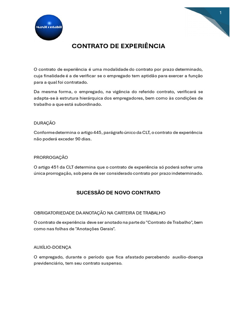 Contrato de Experiência CLT: Regras e Condições | PDF | Direito Privado ...