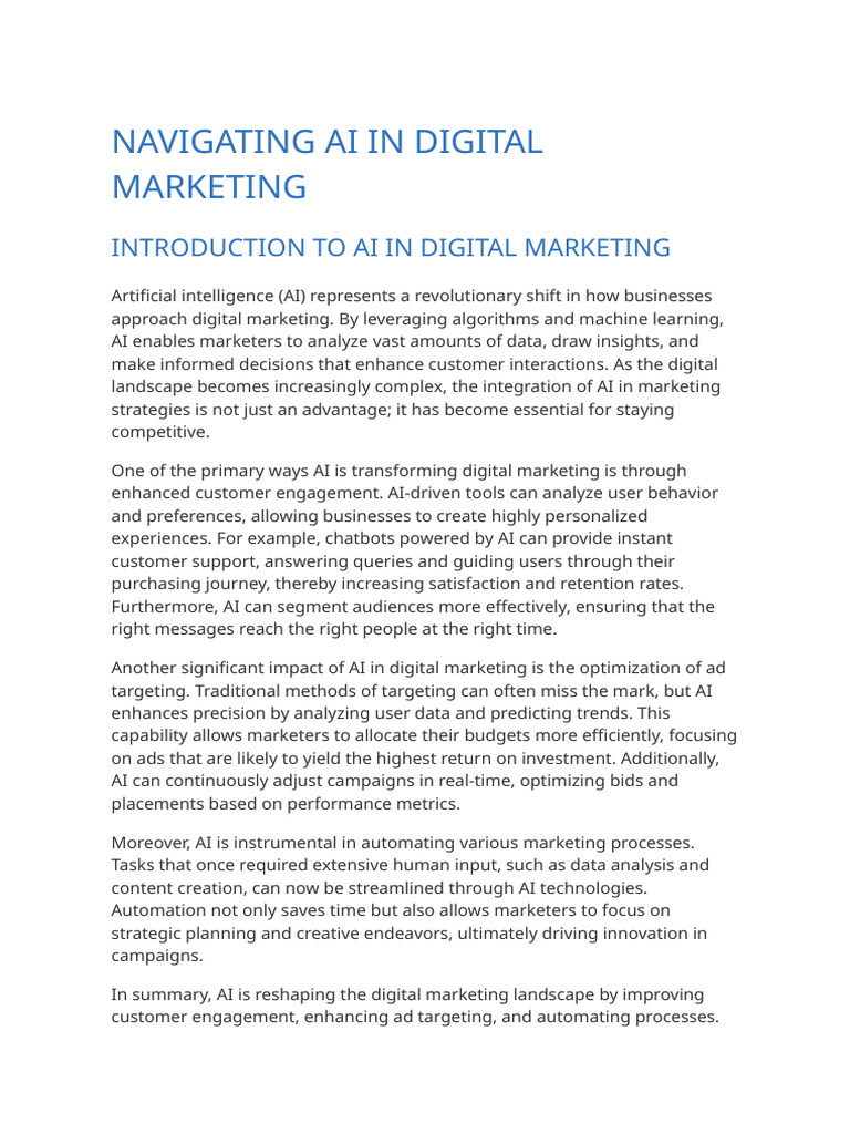 Navigating AI in Digital Marketing | PDF | Artificial Intelligence ...