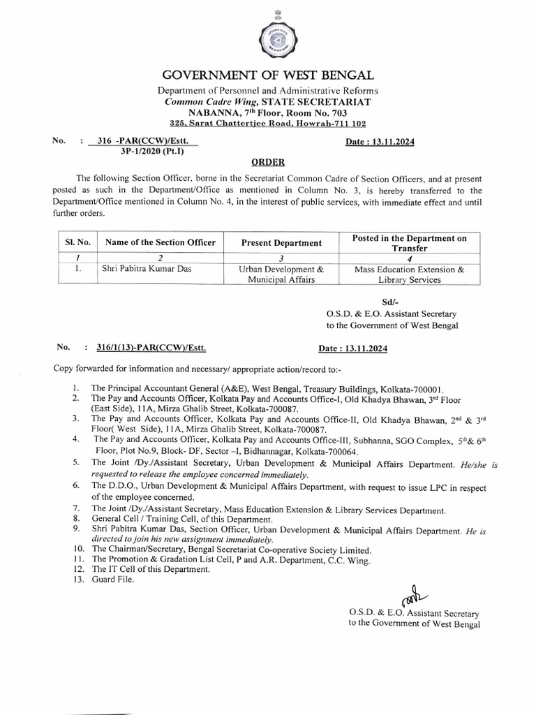 Section Officer Transfer Notification | PDF