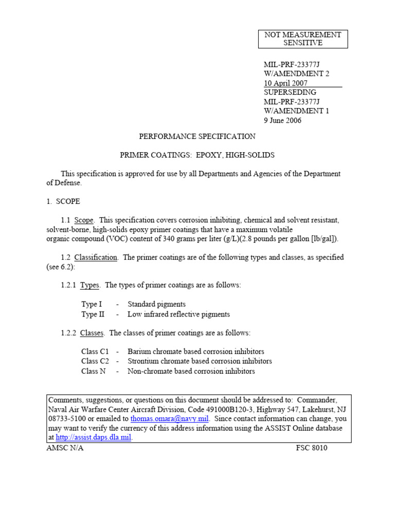 View of Mil PRF 23377J - Amendment 2 | PDF | Coating | Paint