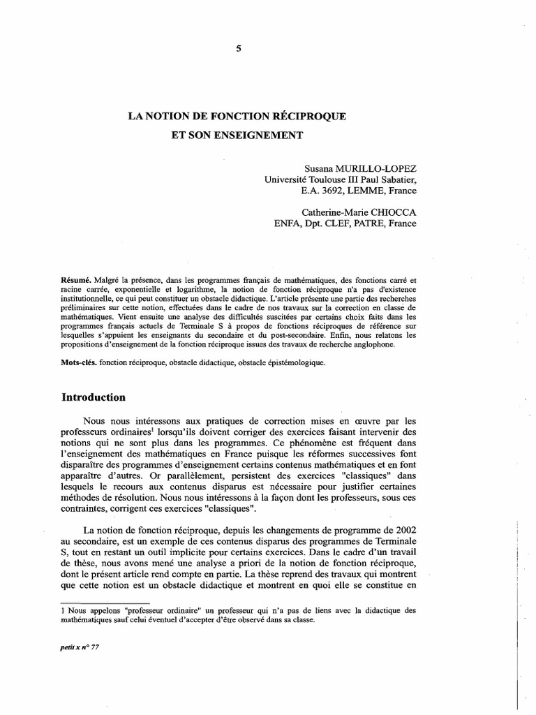 Enseignement de la fonction réciproque | PDF | Fonction (Mathématiques ...