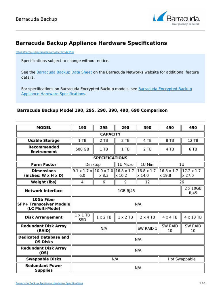 Barracuda Backup Appliance Specs | PDF | Computer Science | Computer ...