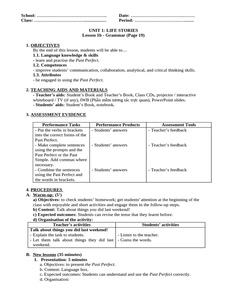 Unit 1 - Lesson 1b - Grammar - Page 19 | PDF | Perfect (Grammar ...