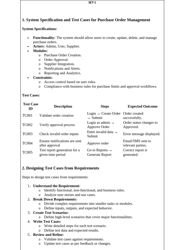 Purchase Order Management Test Cases | PDF | Computer Science | Systems ...