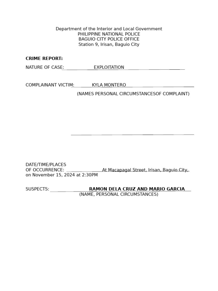 Baguio City Child Exploitation Case Report | PDF