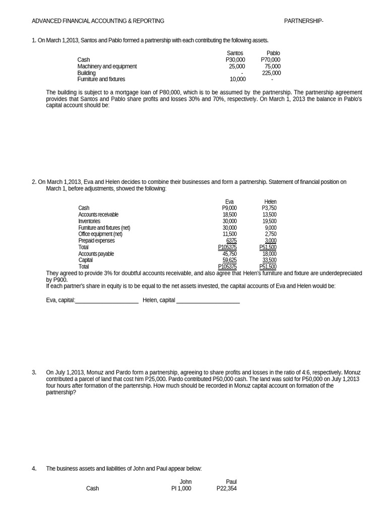 Partnership Formation and Capital Contributions | PDF | Expense ...