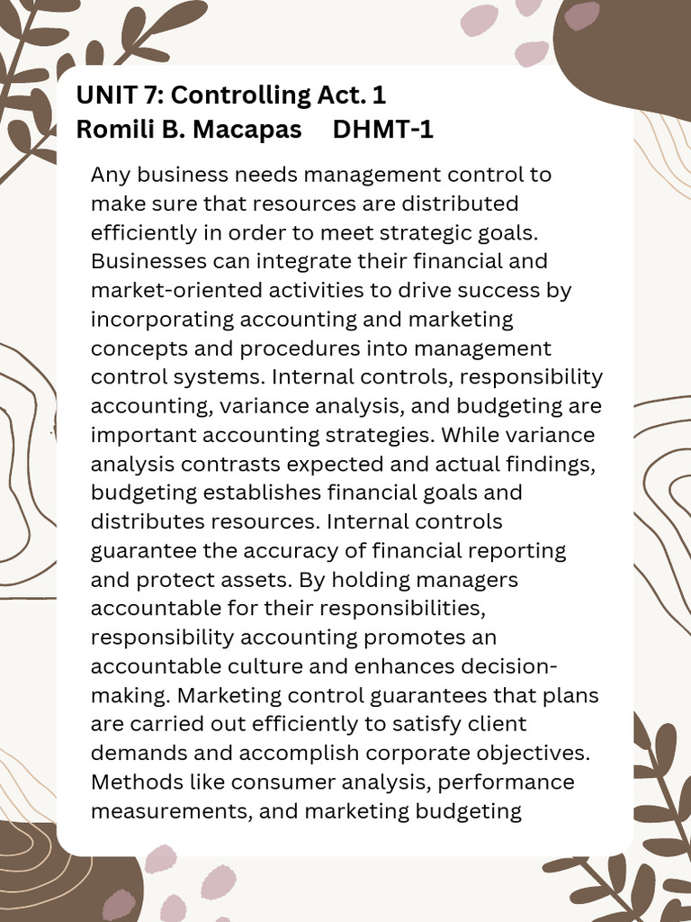 UNIT 7 Controlling Act 1 and 2 | PDF | Budget | Expense