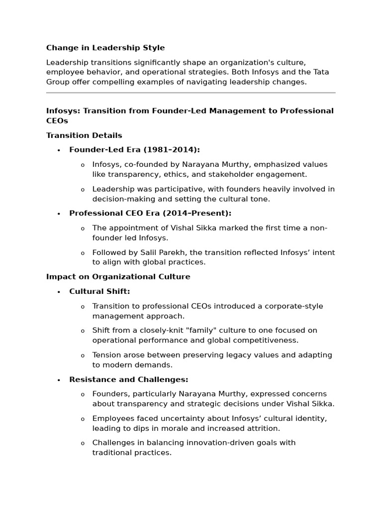 Change in Leadership Style | PDF | Leadership | Organizational Culture