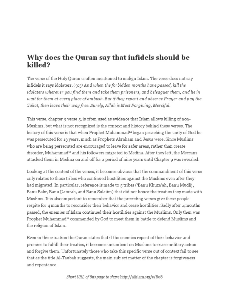 Context of Quranic Verses on Infidels | PDF