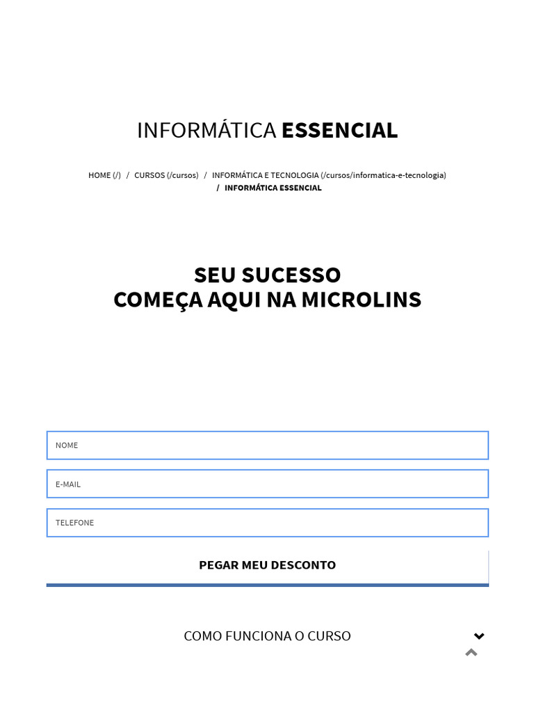 Curso de Informática Essencial Microlins | PDF | Microsoft Excel ...