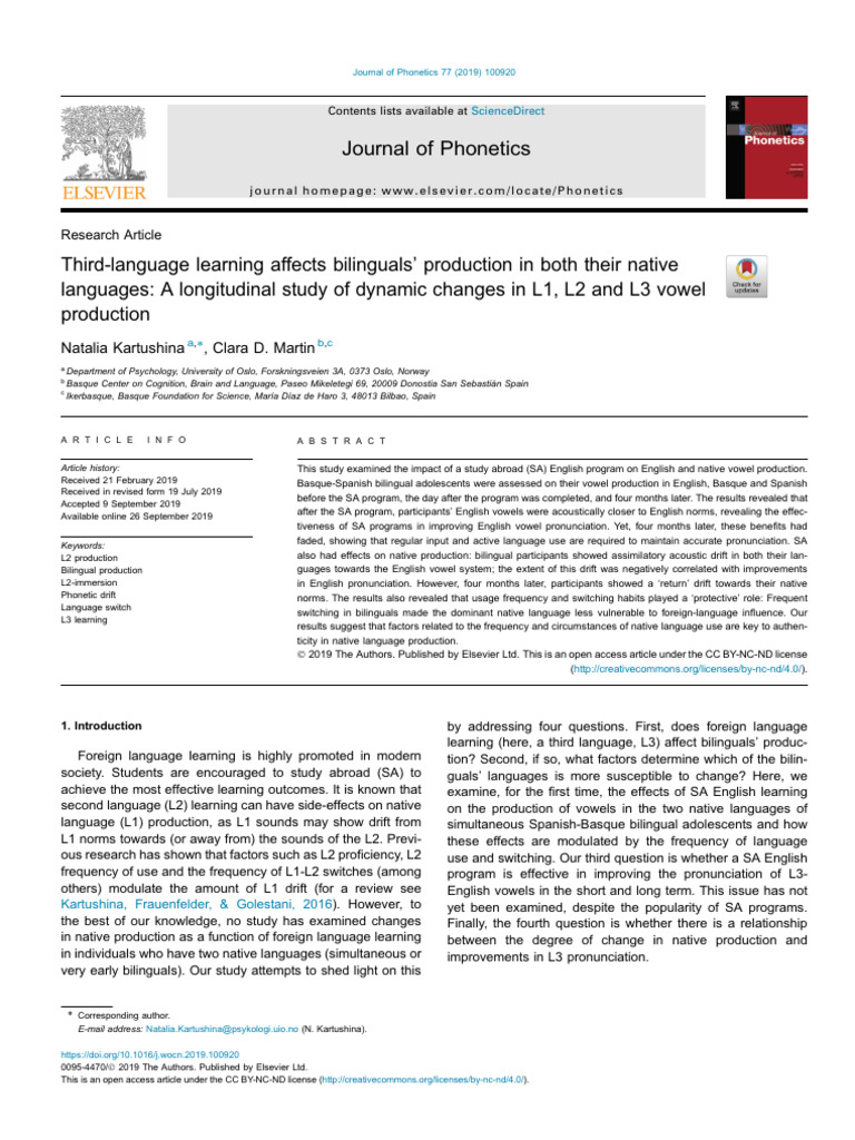 Third-Language Learning Affects Bilinguals' Production in Both Their ...