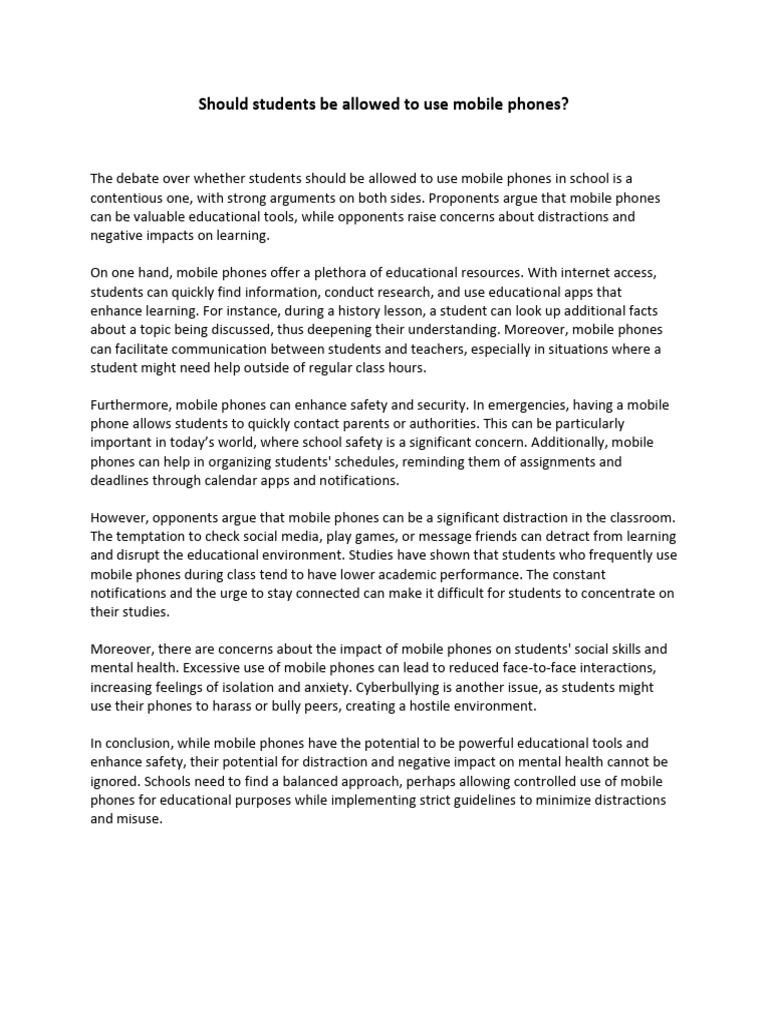Should Students Be Allowed To Use Mobile Phones | PDF | Social Media ...