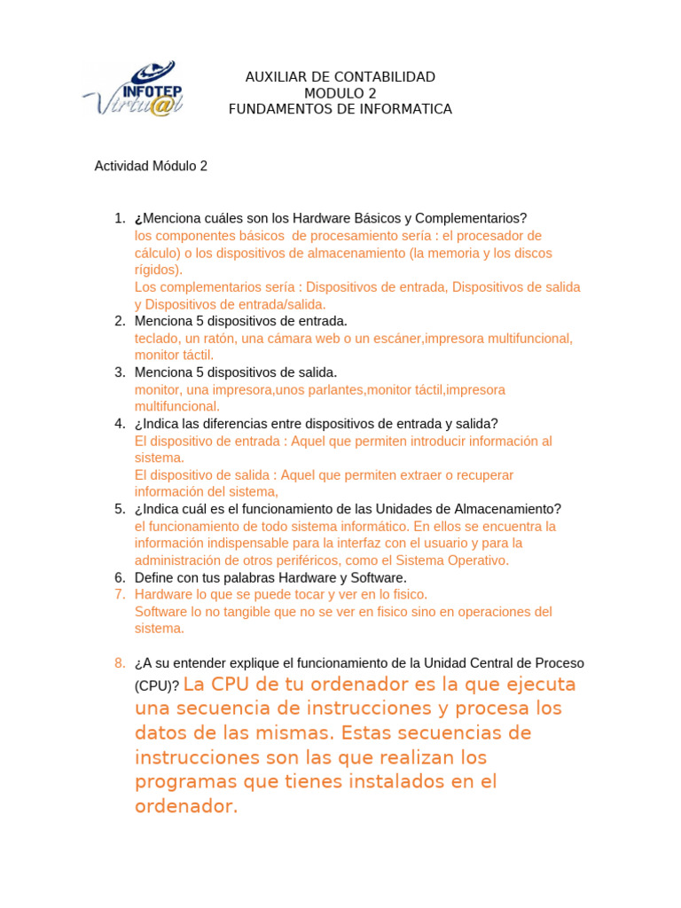 Actividad 1 MÃ Dulo 2 2 | PDF | Hardware de la computadora | Periférico