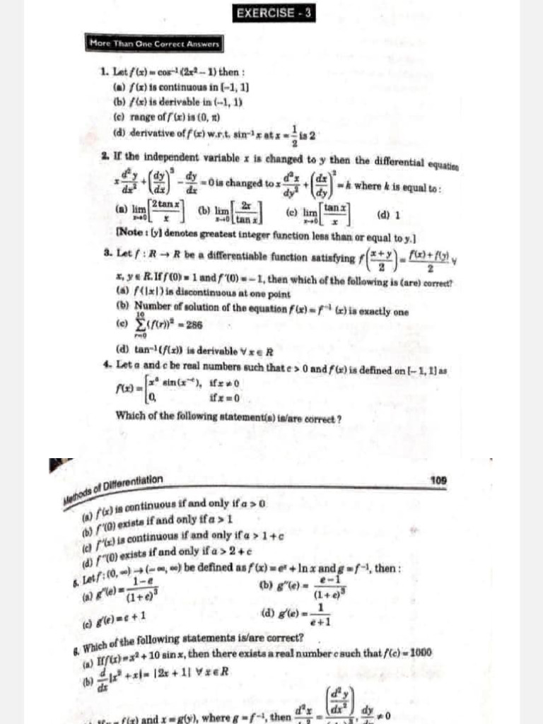Differentiation Exercises and Solutions | PDF | Function (Mathematics ...