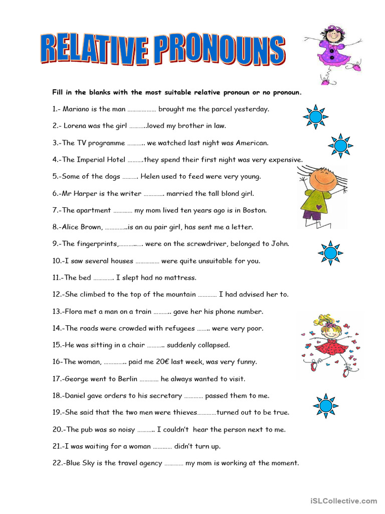 Relative Pronoun Exercises Worksheet | PDF
