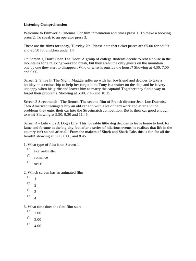 Listening Comprehension Pdf