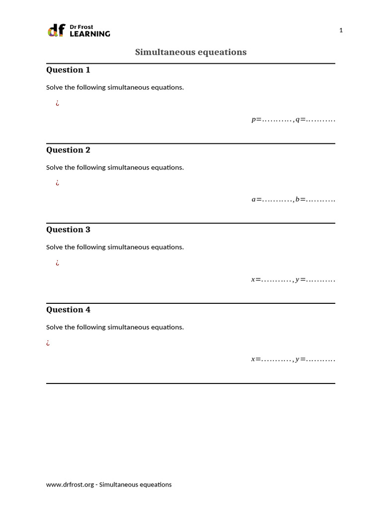 Solve Simultaneous Equations Guide | PDF | System Of Linear Equations ...
