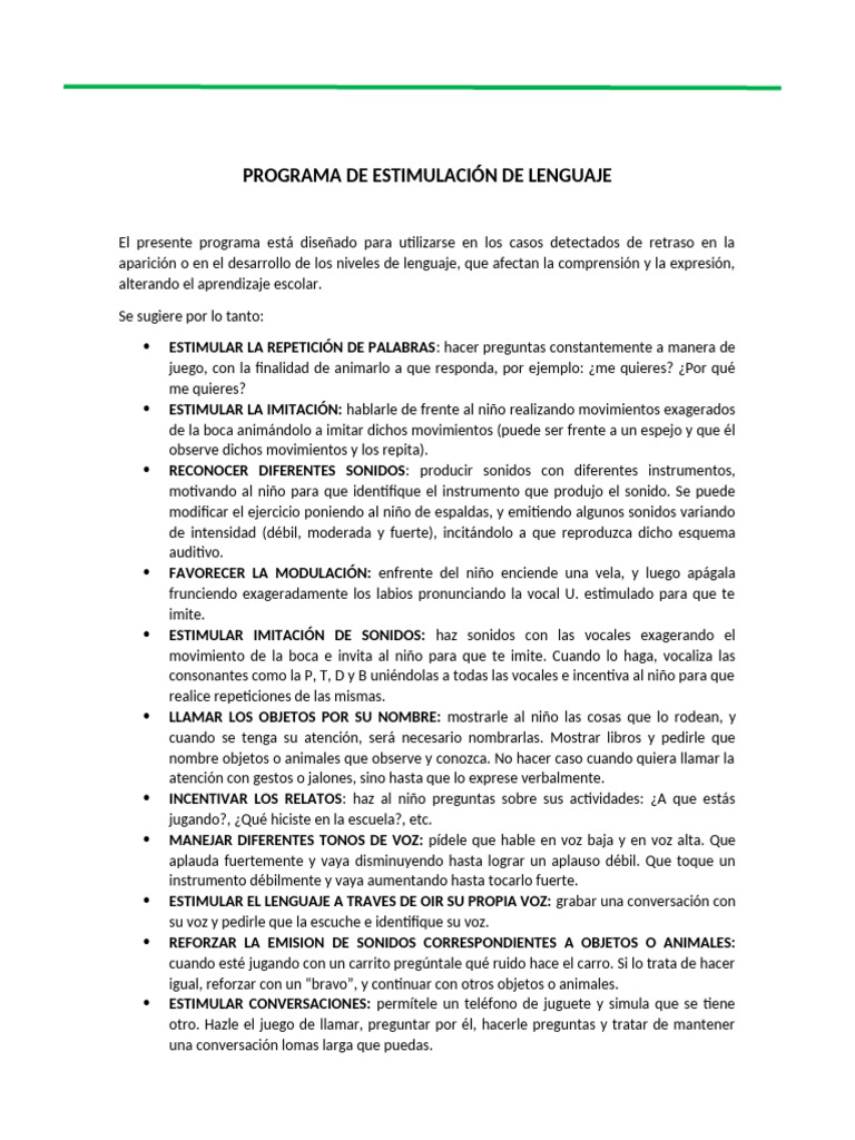 Programa de Estimulación del Lenguaje Infantil | PDF | Comunicación ...