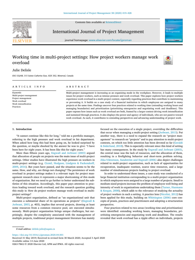 International Journal of Project Management: Julie Delisle | PDF