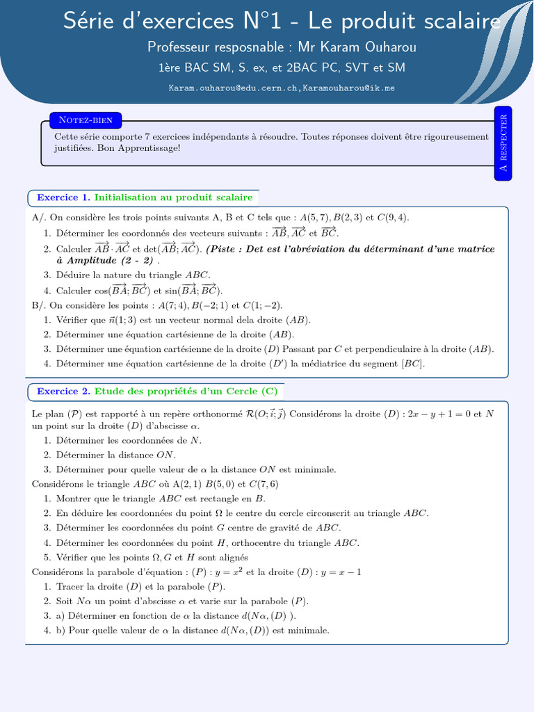 Exercices sur le produit scalaire et cercles | PDF | Triangle | Cercle
