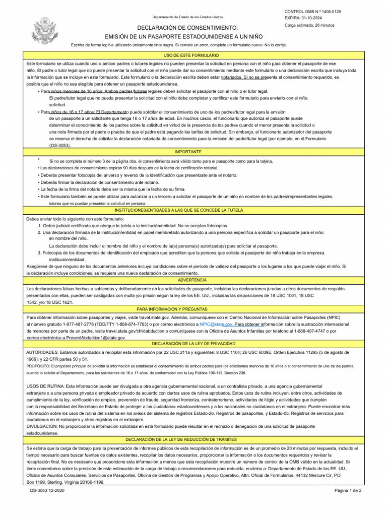 Instrucciones Formulario DS-3053 en Español | PDF | Pasaporte