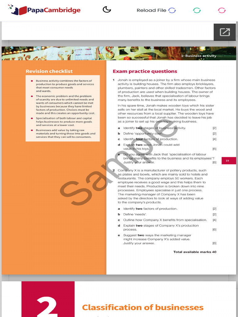 Igcse Ol Business Studies Cb Sample Digital Pdf Caie Papacambridge