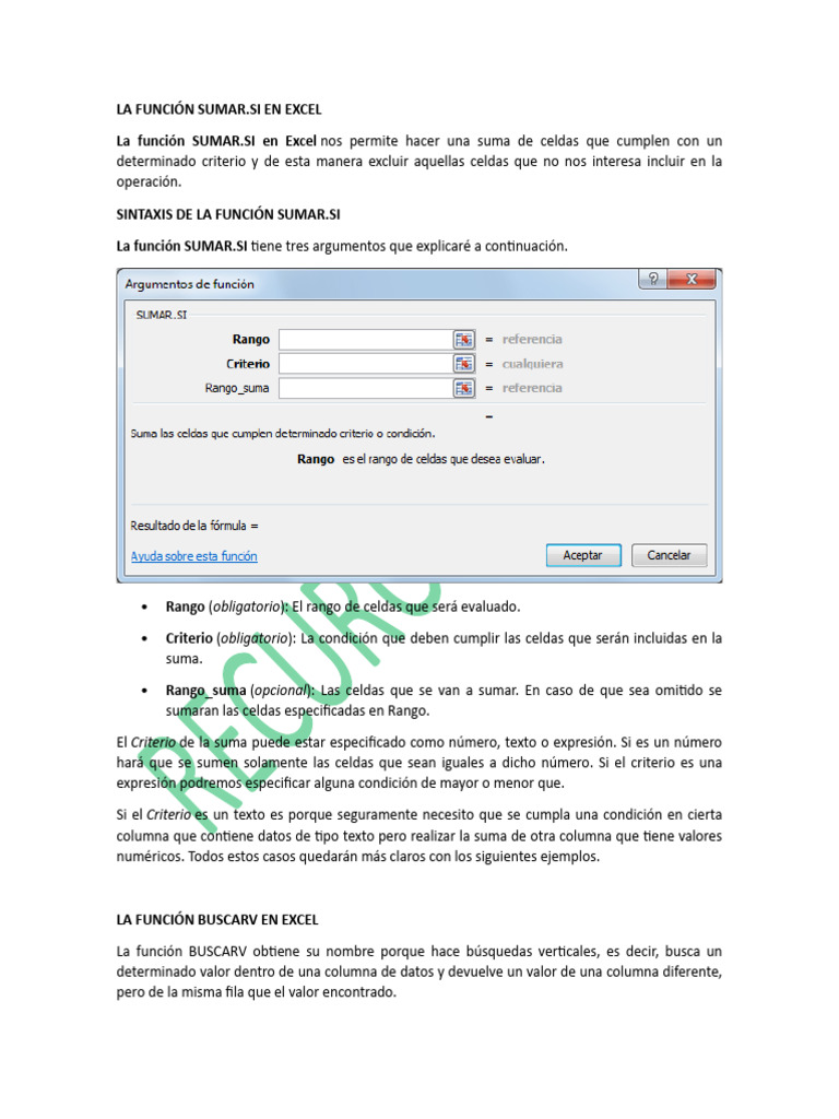 Guía de SUMAR.SI y BUSCARV en Excel | PDF | Función (Matemáticas ...