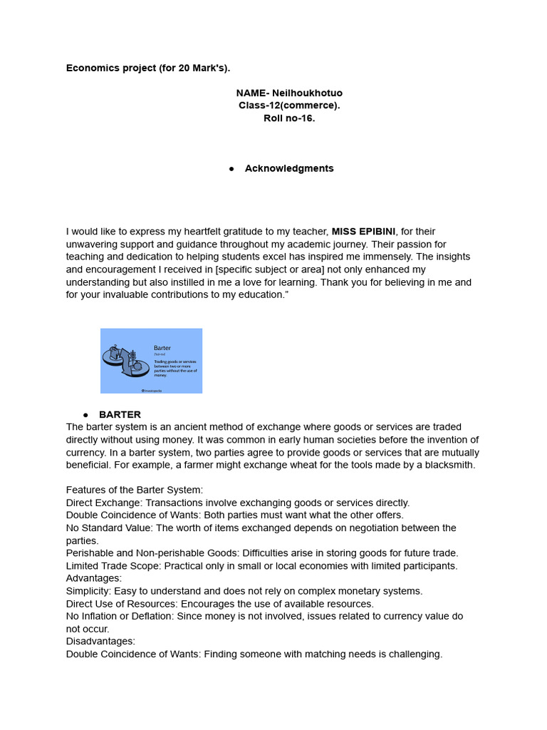 Economics Project (For 20 Mark's) | PDF | Money | Currency