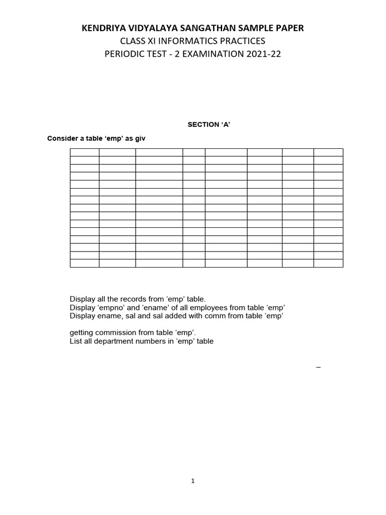 Class XI Informatics Practices Sample Paper | PDF | Data Model ...
