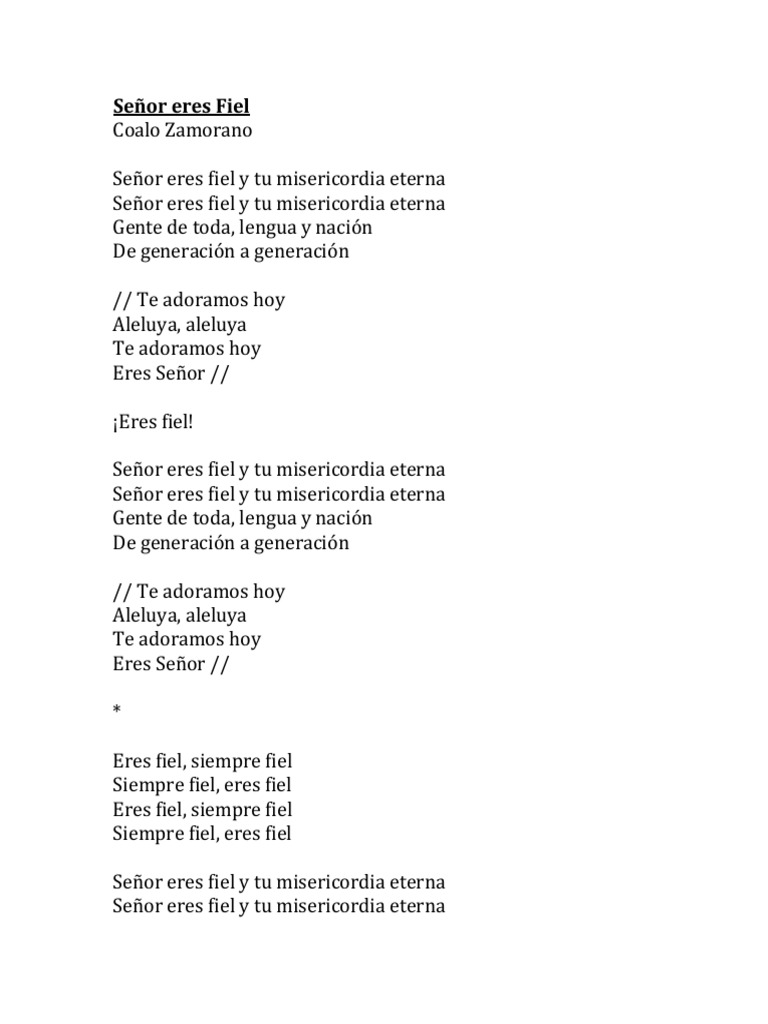 Señor Eres Fiel - Letra Completa | PDF
