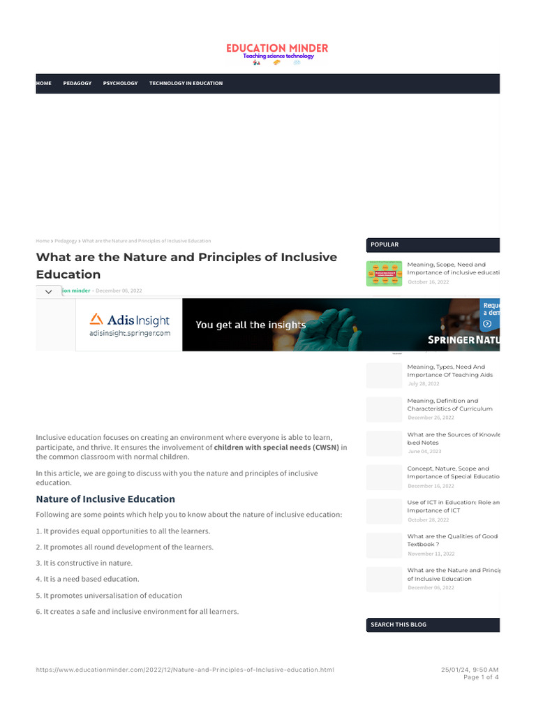 Nature and Principles of Inclusive Education | PDF | Inclusion ...