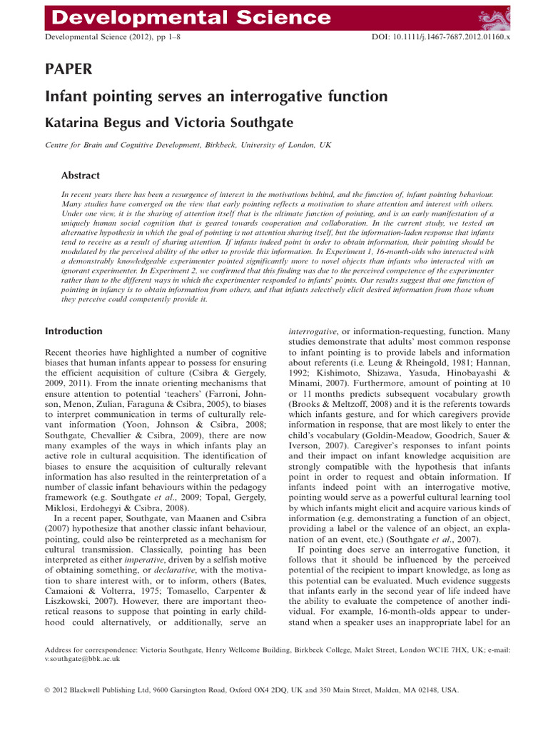 Infant Pointing as Information Request | PDF | Experiment | Attention