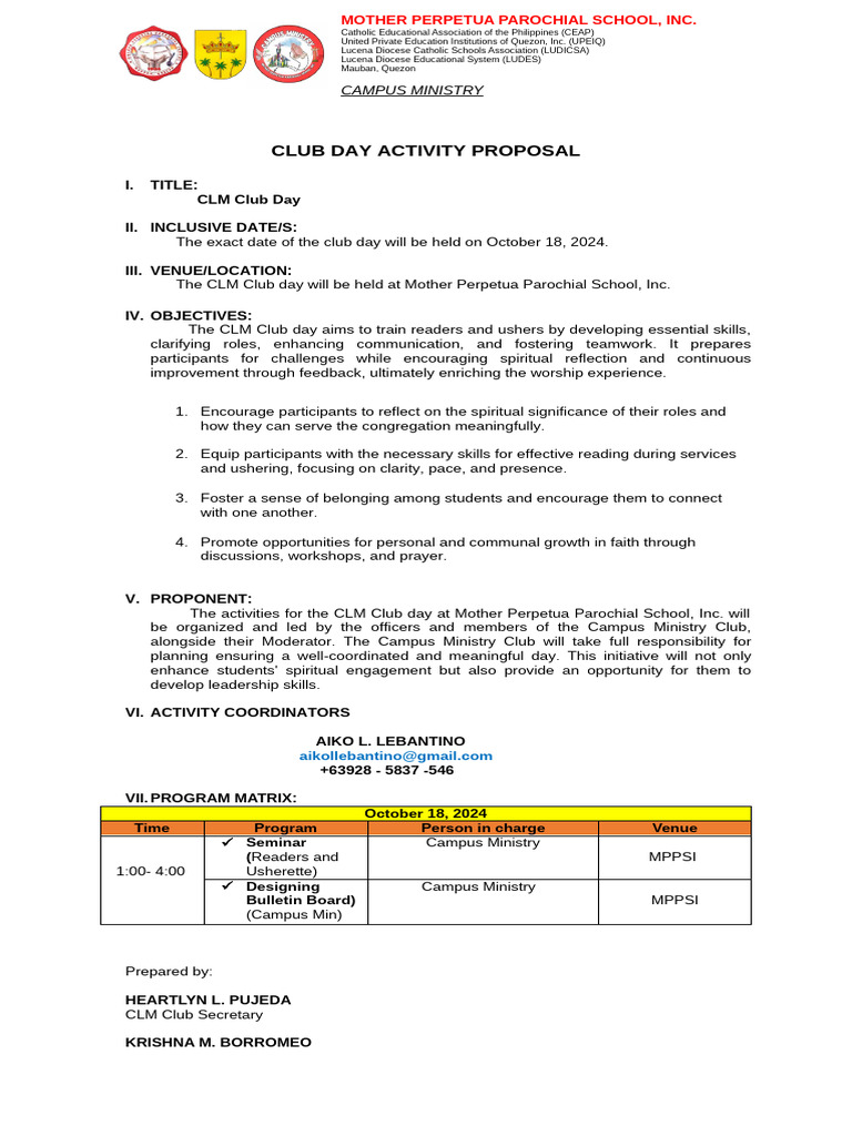 Club Day Activity Proposal | PDF