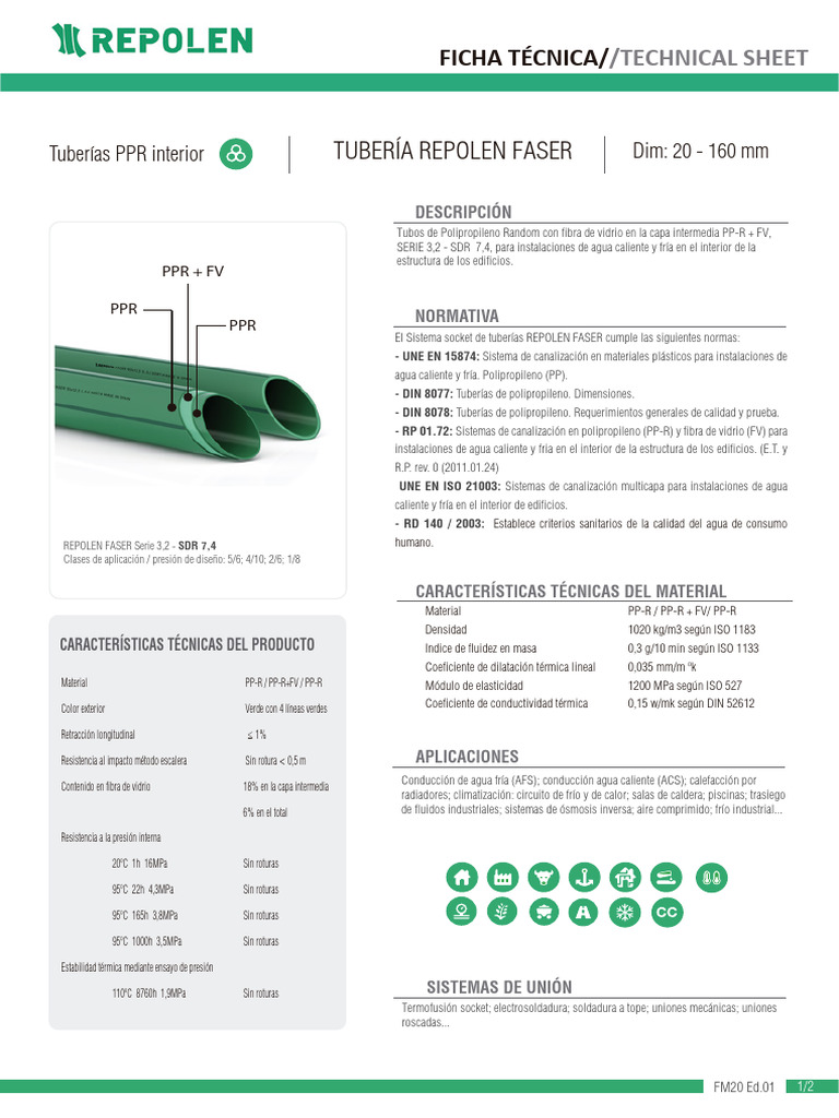 Tubería REPOLEN FASER PPR 20-160 mm | PDF | Cantidad | Líquidos