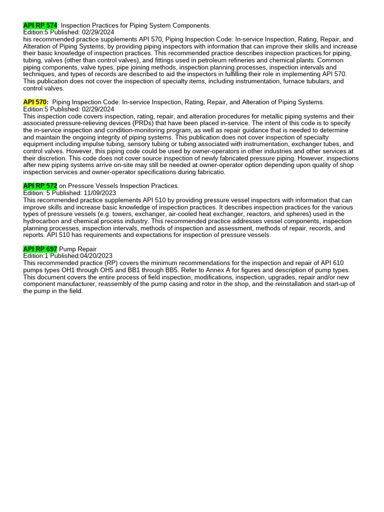 API RP 574: Piping Inspection Practices | PDF | Pipe (Fluid Conveyance ...