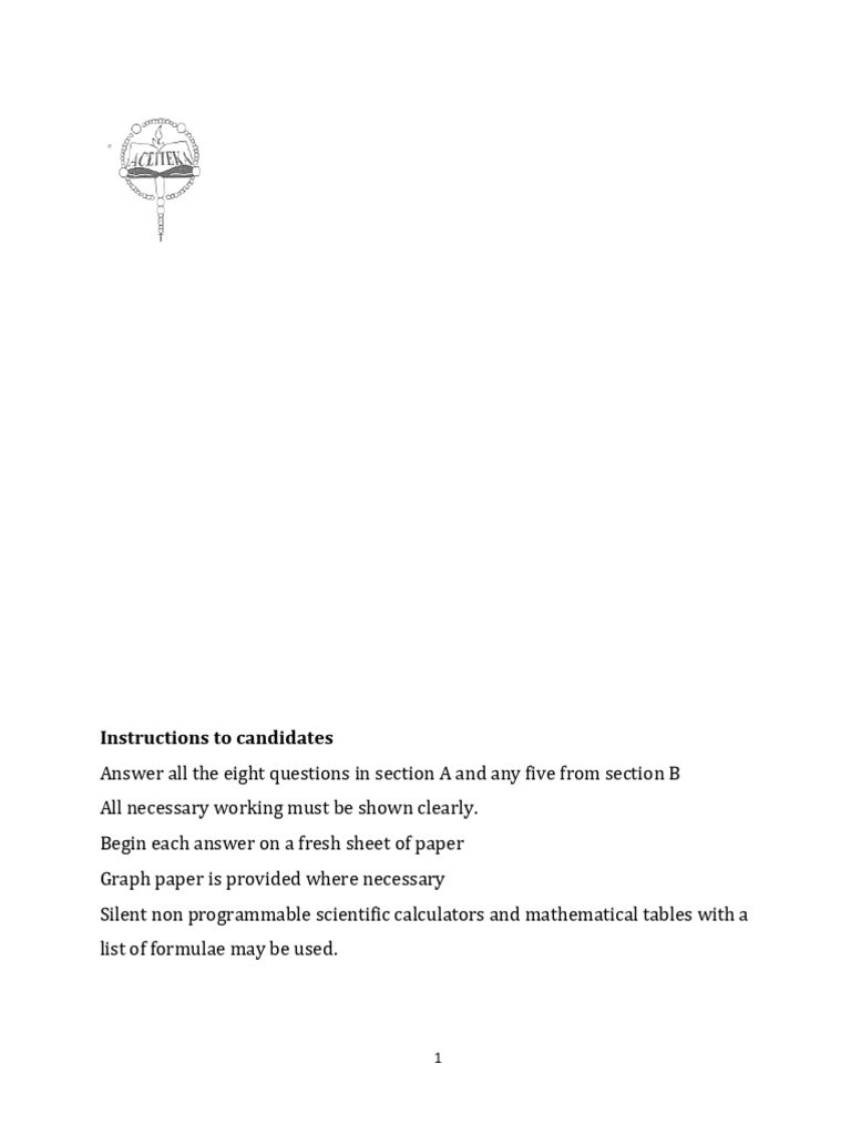 2016 Uganda A-Level Math Mock Exam | PDF | Equations | Algebra