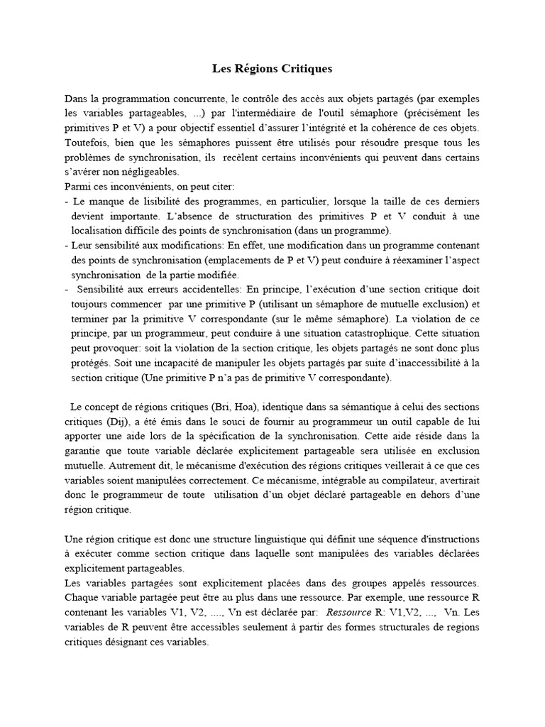 Gestion des Régions Critiques en Programmation | PDF | Programmation ...