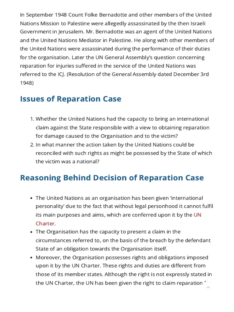 UN Reparation Case: ICJ Advisory Opinion | PDF | United Nations ...