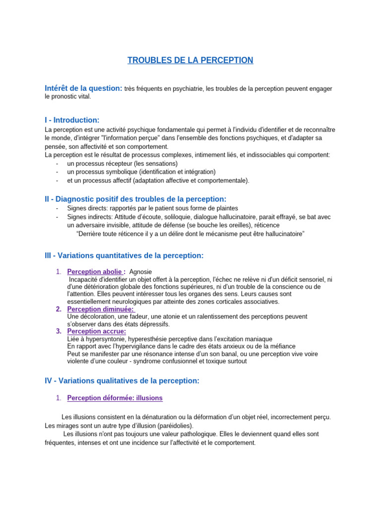 Troubles de la perception en psychiatrie | PDF | Hallucination | la ...