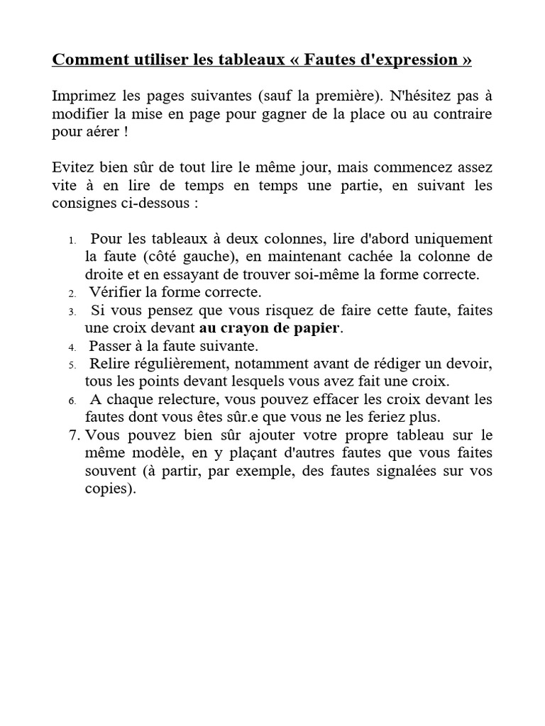 Utilisation des tableaux de fautes | PDF | Phrase | Les Fleurs du mal