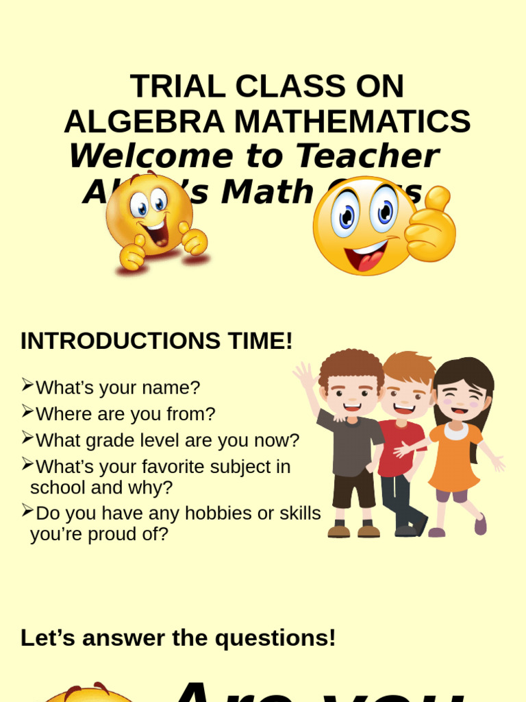 Algebra Mathematics Trial Class Guide | PDF