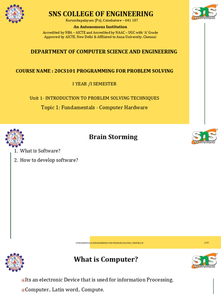 UNIT-1 Fundamentals Computer Hardware and Software | PDF | Input/Output ...