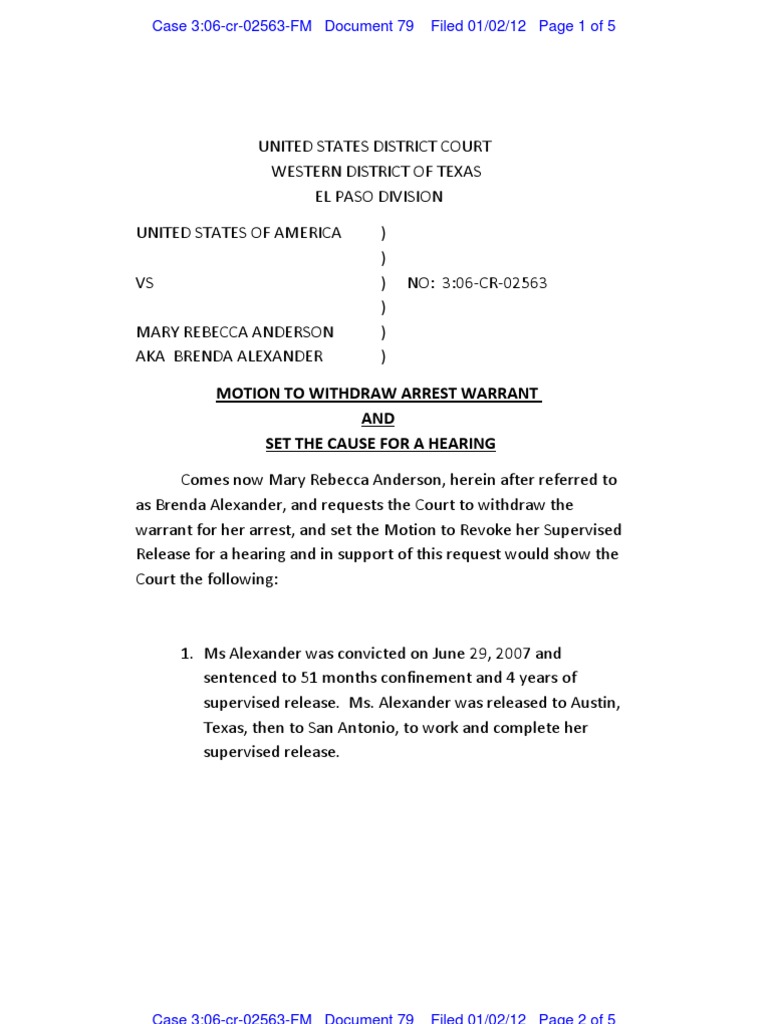Motion to Withdraw Arrest Warrant | PDF | United States Federal ...