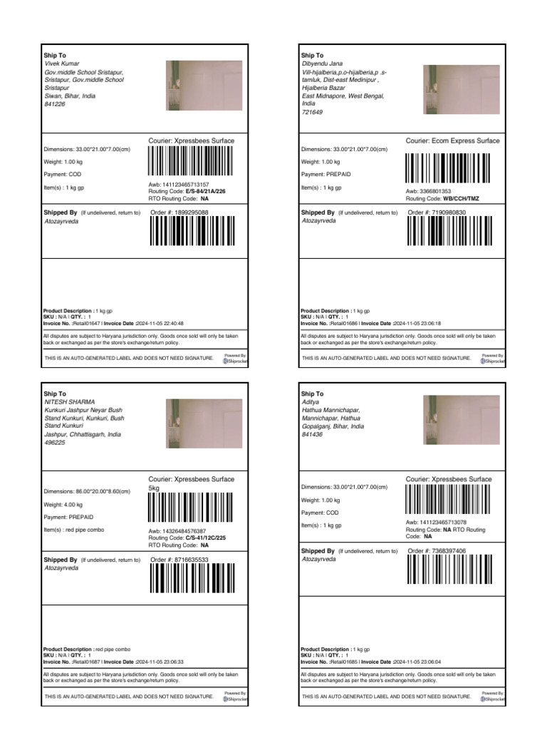 Shipping Labels for Various Orders | PDF | Business Documents | Accounting
