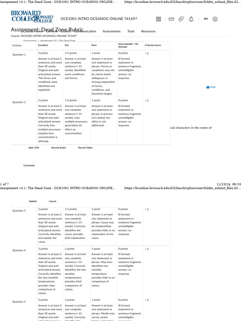 Dead Zone Assignment OCE1001 Guide | PDF | Rubric (Academic)