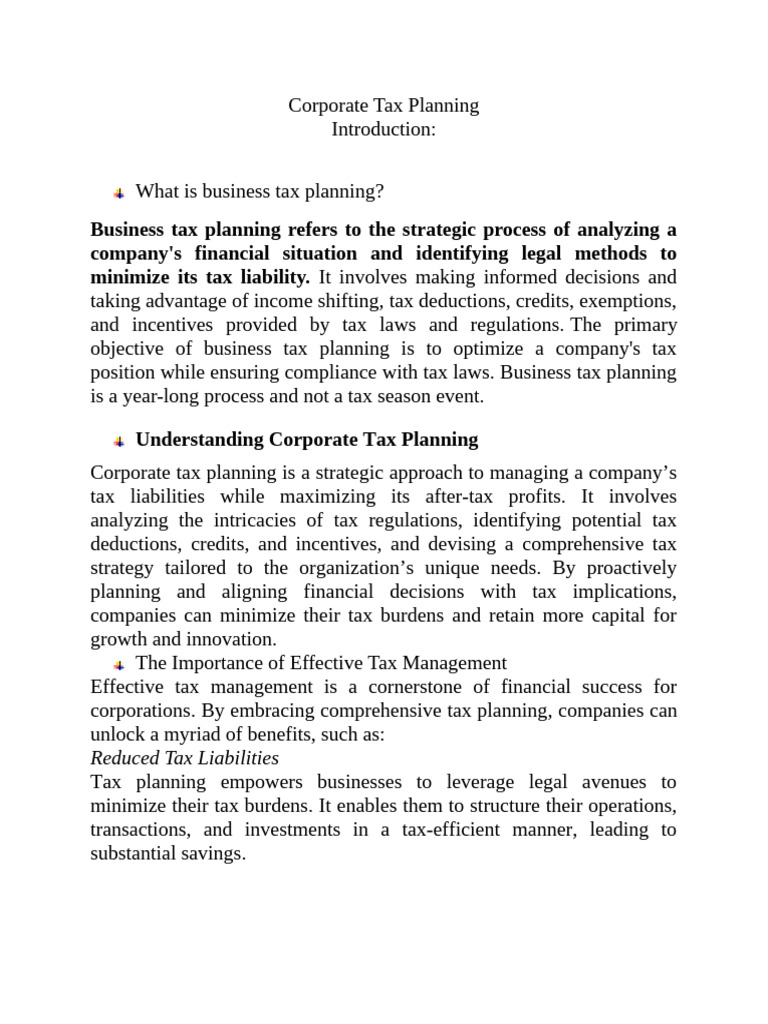 Corporate Tax Planning Pdf Taxes Tax Deduction