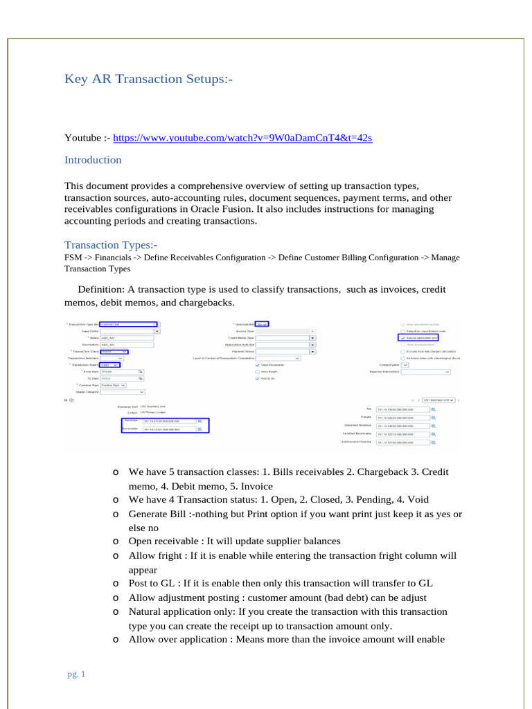 Oracle Fusion AR Setup Guide | PDF | Invoice | Debits And Credits