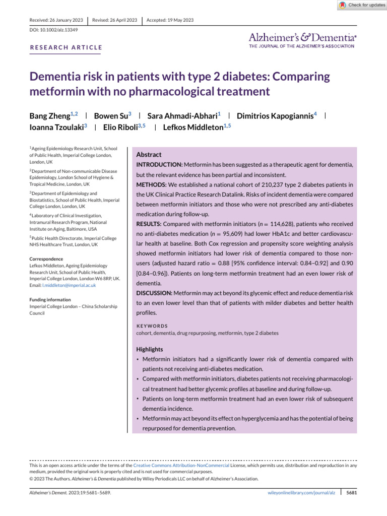 Metformin Reduces Dementia Risk in Diabetes | PDF | Dementia | Glycated ...