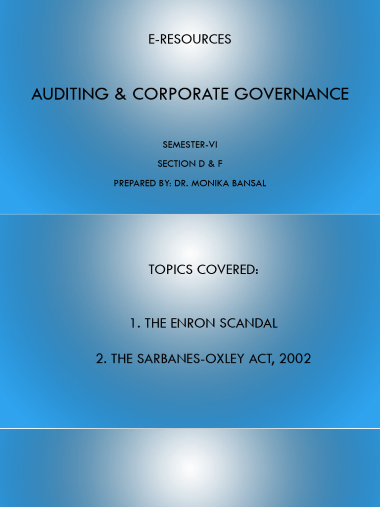 Auditing & Corporate Governance Course Material | PDF | Sarbanes–Oxley ...