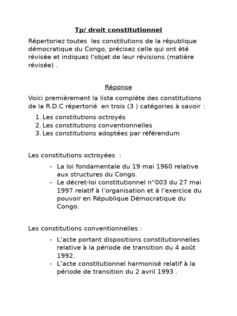 Constitutions de la RDC et révisions | PDF | République démocratique du ...
